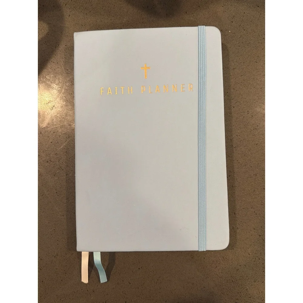Faith Planner Daily Christian Journal Undated 6 Mo. Blue Faux Leather Gold Cross